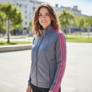 Adidas Women's Classic Gray/ Pink 3 Stripe Full Zip Jacket Size Small 2-6